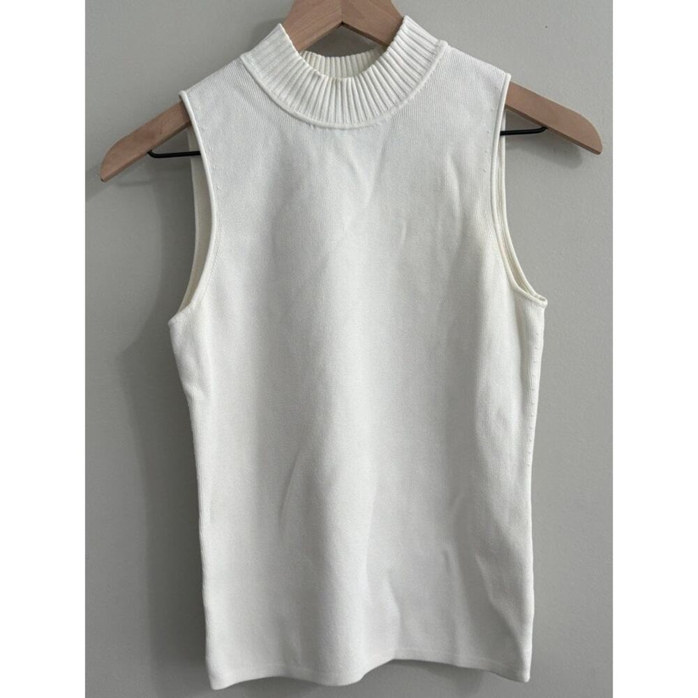 Alexis White Mock Neck Sleeveless Sweater Tank - Size Small